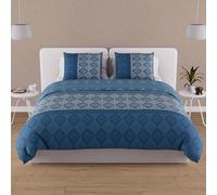 Soleil d'ocre, Parure Housse de Couette en Coton 57 Fils 240x220 cm Ethno Bleu