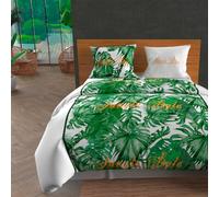 Parure housse de couette en coton 57 Fils/cm2 260x240 cm NOUMEA Vert et Blanc par Soleil d'ocre