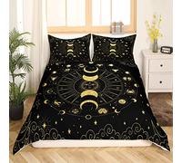 Soleil et lune Sets de Housse de Couette Bohemian Mandala Parure de Lit 140x200cm pour enfants Constellation Zodiac Housse de Couette Golden Black Galaxie Étoiles Nebula Décor de chambre 2 pièces