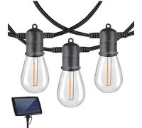 Soleils de Minuit Guirlande Solaire Guinguette, 17m, Extérieur, 24 Ampoules S14 Oblongues, Blanc Chaud, IP65, Éclairage Festif, Alimentation Solaire