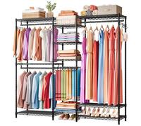Solerconm Porte-Vêtements Métallique avec Étagère de Rangement, Porte-Manteau Ajustable, Armoire Ouverte pour Chambre, Hanger à Vêtements Noir, Rack de Rangement pour Vêtements