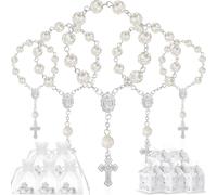 Solidchoice - Coffret de cadeaux - 50 unités - Rosaire en acrylique ivoire - Perles imitations - Sachets en organza blanc - Boîtes cadeaux avec rubans - Articles de fête populaires