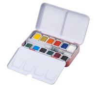 Solidchoice - Ensemble de 12 couleurs de peinture aquarelle avec pinceau, présenté en demi-pots
