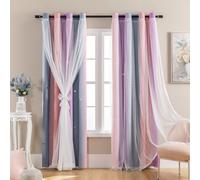 Solidchoice - Rideaux occultants pour enfants, collection "Droom Ster", pour chambre de fille (rose, gris, violet ; W52 x L64 pouces)