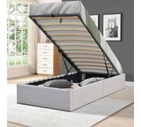 Solide Lit Coffre Gris + Pieds pour Matelas - Loris - Montage Rapide et Facile - revetement PVC Simili Facile d'entretien (Gris, 90x190cm)