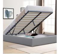 Solide Lit Coffre Gris pour matelas 160x200 cm - 14 Lattes - manon pieds - revetement PVC Simili facile dentretien