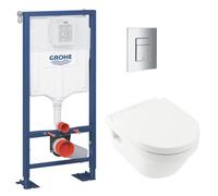 SOLIDO Pack Bâti-support + Cuvette sans bride + Abattant + Plaque chrome (AUTOPORTANT-ARCHI4-1)
