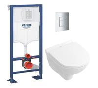 SOLIDO Pack Bâti-support + Cuvette suspendue + Abattant + Plaque chrome (AUTOPORTANT-O.NOVO49-1)