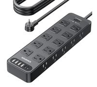 Solidock - Multiprise avec parasurtenseur pour prise plate avec 20 prises CA, 6 ports USB, 1875 W/15 A, 2700 J, rallonge robuste de 4,6 m pour la maison