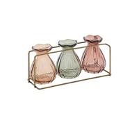Soliflore triple en verre et métal 22cm Multicolore