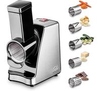 Solis Slice & More 8401 Coupe-légumes Électrique, Polyvalent, Trancheuse en Spirale, Râpe à Légumes avec 5 Tambours de Coupe, en Acier Inoxydable/Plastique, 350 W, Argenté/Noir