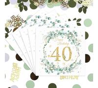 Solivive 50 Pièces Serviettes Ans Anniversaire, Serviettes en Papier Sauge Vert Eucalyptus avec Confettis d'Anniversaire, Joyeux Serviette de Table pour Deco (40 Ans)