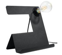 Lampe de table de bureau, lampe de table de chambre, lampe de table noire au design rétro, E27, acier, espace de rangement, 1x douille E27, HxLxP 24x25x17 cm