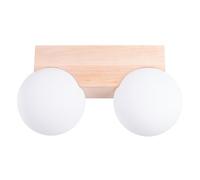 SOLLUX lighting Plafonnier spot bois - 2 flammes - Lampe LED ampoule - bois naturel blanc Bulbo