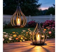 Solmora Lanterne Solaire Exterieur, Lot de 2 Lampe Solaire Suspendues à Bougie LED Effet Flamme Vacillante, IP65 Decoration Jardin Exterieur pour Noël, Halloween, Balcon, Terrasse, Camping