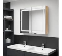 SOLO - Armoire/Cabinet SDB - JILLE'S - Meuble de salle de bain à miroir - LED RVB - Design contemporain - Blanc et chêne FT3714494