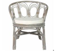 SOLO Chaise de salle à manger/Fauteuil salon - avec coussin gris Rotin naturel et lin LL934