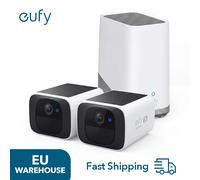 SoloCam S220 2-pack + HomeBase 3, résolution 2K, caméra de surveillance extérieure alimentée par énergie solaire, alimentation solaire continue, Wi-Fi 2,4 GHz, sans abonnement, sans frais mensuels,