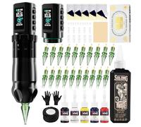 Solong SL-TKE201A-1-US - Kit de pistolet de tatouage sans fil E201 Pro avec 7 temps, deux batteries d'alimentation de 1800 mAh et une machine de tatouage mécanique de 100 ml pour artistes et débutants