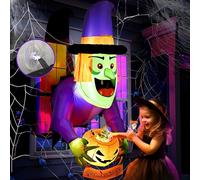Solpex Décoration d'halloween - Sorcière Gonflable avec Citrouille - 135 cm - LED Blanches intégrées - Sorcière Gonflable effrayante pour Halloween, Jardin, pelouse, fenêtre (Vert et Violet)