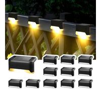 Solpex Lot de 12 lampes solaires pour extérieur, escaliers, lumières LED étanches pour escaliers extérieurs, marches, clôture, cour, terrasse, gouttière, allée, décoration (noir, blanc chaud)