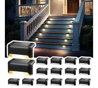 Solpex Lot de 16 lampes solaires pour extérieur, escaliers, lumières LED étanches pour escaliers extérieurs, marches, clôture, cour, terrasse, gouttière, allée, décoration (noir, blanc chaud)