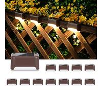 Solpex Lumières solaires pour l'extérieur, 12 lampes d'escalier, lumières LED étanches pour escaliers extérieurs, marches, clôture, cour, patio, gouttière, sentier, décoration (marron, blanc chaud)