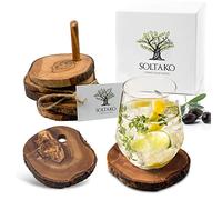 SOLTAKO Dessous de Verre Rustiques en Bois d'Olivier, Lot de 6 sous Verre Résistants à la Chaleur, Rondin de Bois d'Olivier avec Trou, Porte Bougie, Set Rondins Deco, Saint Valentin Décoration