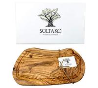 SOLTAKO Planche à Découper en Bois d’Olivier Brut, Planche Rustique, Planche Fromage, Plateau Apéritif Bois Olivier Tunisien, Planche Apéro artisanale(Long: env. 35-38 cm; Larg: env. 17-19 cm)