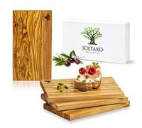 SOLTAKO Planchette de petit déjeuner en bois d´olivier, lot de 4 planches de petit déjeuner, planche de service en bois, 23x13 cm, mini plateau de fromage, petite planche de charcuterie