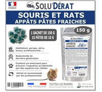SOLU’DÉRAT Appâts Pâtes Fraîches Rats & Souris - Sachet 150 g / 15 pâtes - Rodenticide au Diféthialone 0,0025%