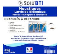 SOLUBTI - Anti Moustiques - 30 gr de Larvicide BIOLOGIQUE- BTI - Bacillus Thuringiensis - pour traiter 15 m² - Produit FRANCAIS - Efficace même sur les larves du moustique tigre !!!