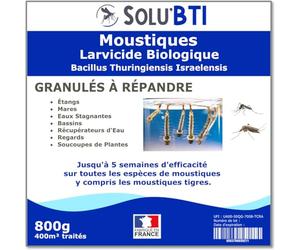 SOLUBTI - Moustiques - 800 gr de Larvicide Biologique - BTI - Bacillus Thuringiensis - pour 400m2