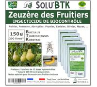 SoluBTK - Zeuzère des fruitiers: Poirier, Pommier, Abricotier, Cerisier, Prunier, Olivier ... 150 g Bacillus thuringiensis BTK - Insecticide Utilisable en Agriculture Biologique - Traitement chenilles