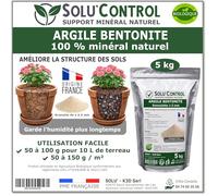 SOLU'CONTROL Argile Bentonite Naturelle 5 kg - Support Minéral Jardin - Améliore la Rétention en Eau des Sols et Terreaux - Utilisable en Agriculture Biologique - Origine France