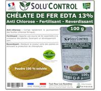 Solu'Control Chélate de Fer EDTA 13%, Anti-chlorose, Fertilisant, Reverdissant, 100g
