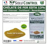 Solu'Control Chélate de Fer EDTA 13%, Anti-chlorose, Fertilisant, Reverdissant, 30g