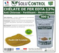 Solu'Control Chélate de Fer EDTA 13%, Anti-chlorose, Fertilisant, Reverdissant, 500g