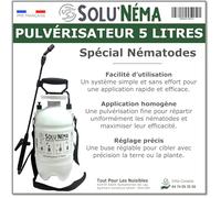 Solu'Néma Pulvérisateur 5 litres, Spécial Nématodes, Application Homogène, Buse Réglable