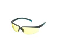 Solus Lunettes de sécurité 3M 2000, branches grises/bleu-vert, revêtement antibuée Scotchgard, optique AF-AS jaune, S2003SGAF-BGR