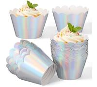 SOLUSTRE 24 Pièces Supports à Cupcakes en Papier Irisé Arc-en-ciel, Emballages à Muffins pour Fêtes D'anniversaire et Dîners de Noël, Design Adorable et Finition Sophistiquée