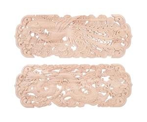 SOLUSTRE Appliques en Bois Décoratives Européennes Non Peintes, Motifs Creux Dragon et Phénix, Décorations Murales Polyvalentes pour Porte et Cadre de Lit, Style Classique Beige