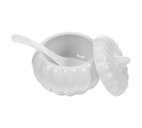 SOLUSTRE Bol à Soupe avec Couvercle et Cuillère de Citrouille Capacité 350ml en Céramique Blanche Surface Lisse Facile à Laver, pour Décoration de Festival
