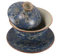 SOLUSTRE Bol à Thé Structure Bol et Couvercle avec Couvercle Thé en Céramique Bleu Design Artistique Élégant et Cadeau