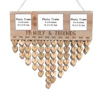 SOLUSTRE Calendrier Suspendu Tableau de Message DIY en Bois Cadre Photo Gravé Décoration Intérieure Élégante Accessoires Pendentifs Inclus pour Mariage et Fête des Mères