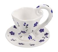 SOLUSTRE Coffret Présent Tasse Café en Céramique Bleu 6,7 Oz avec Soucoupe Stable et Design Floral Peint Main pour Bureau ou Pause Thé