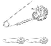 SOLUSTRE Épingle de Vêtement en Alliage de Zinc et Cristaux Argentés, Épingle de Sûreté Décorative 3pcs pour Femmes, Clip de Cardigan Chic et Élégant