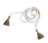 SOLUSTRE Guirlande Ambiance Festive de Perles en Corde Pompons en Bois Blanc Décoration Rustique Pratique et Artisanale pour Porche et Chambre Maison