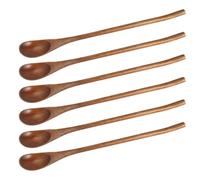 SOLUSTRE Lot de 6 Cuillères en Bois Marron à Long Manche Robustes pour Café et Miel, Ustensiles Cuisine Naturels Grain Unique, pour Mélanger et Servir