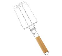 SOLUSTRE Panier de Barbecue en Acier Inoxydable avec Poignée en Bois, Résistant au Feu, Pratique pour Ailes de Poulet et Steak, pour Barbecue la Maison Vacances